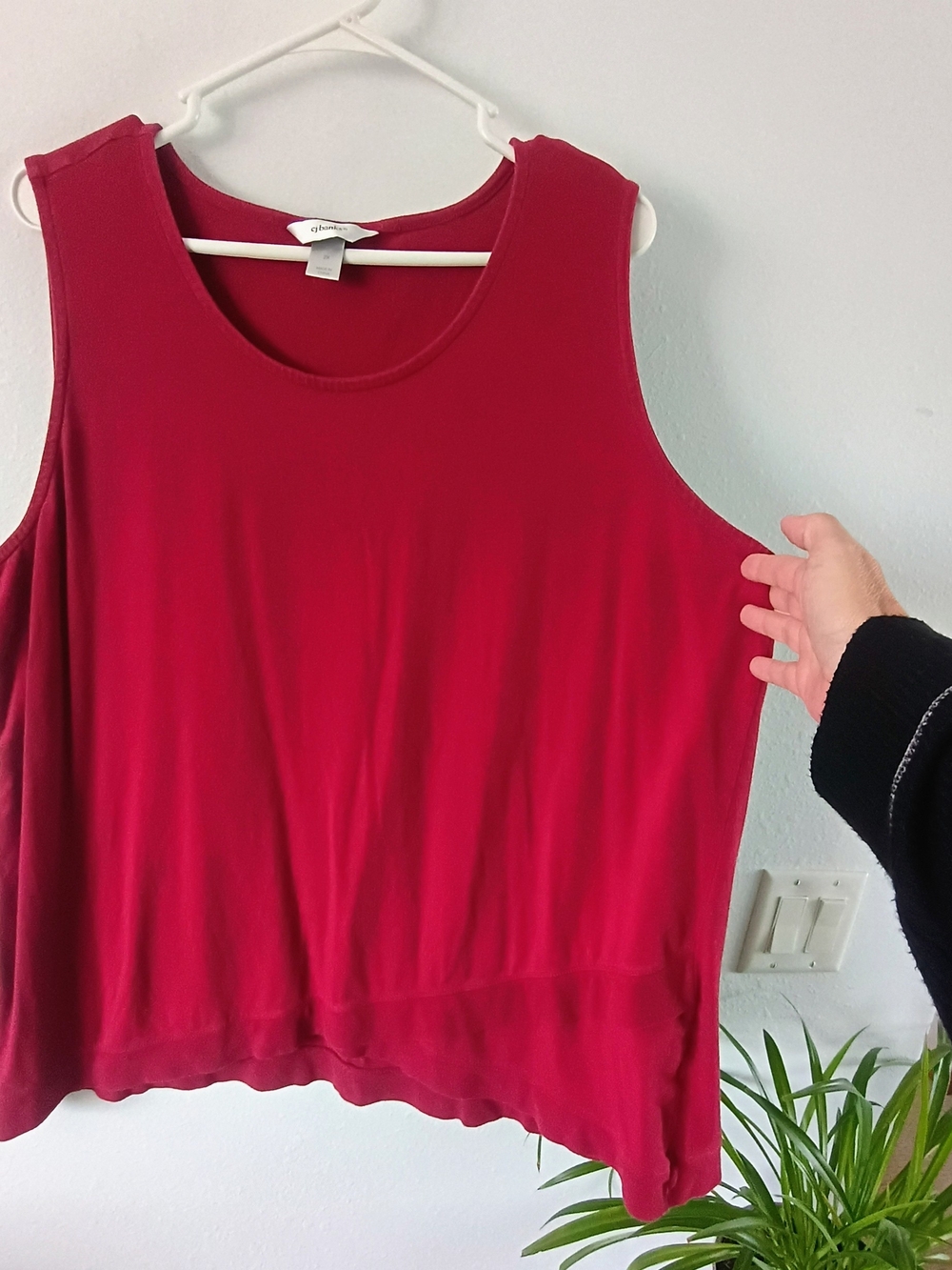 CJ Banks Ruby Red Sleeveless Knit Tank Top Plus Size 2X Cotton Modal Stretch